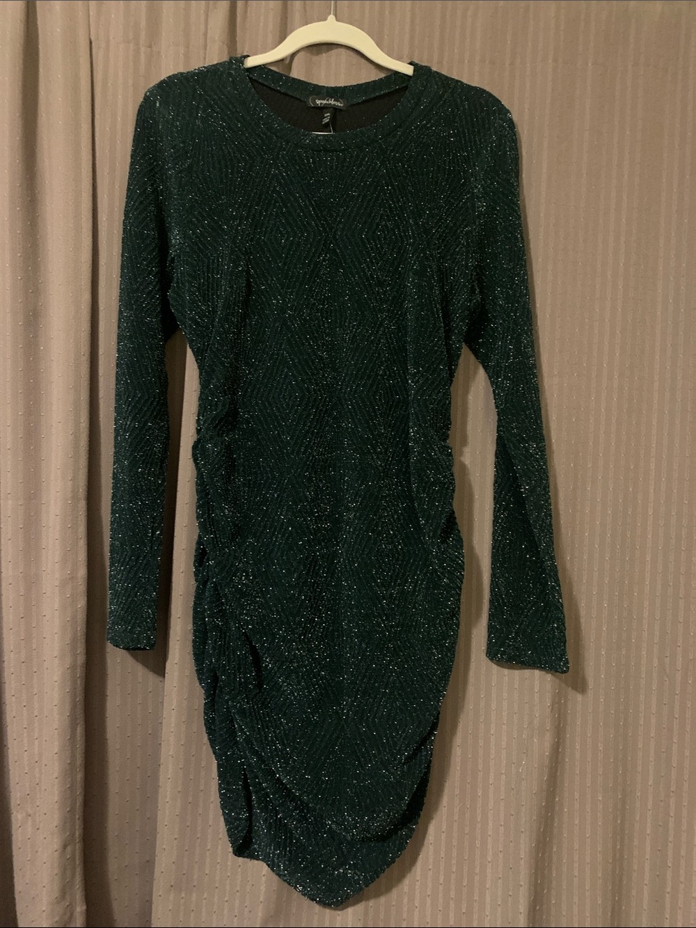 Speechless Emerald Long-Sleeve Glitter Ruched Bodycon Dress